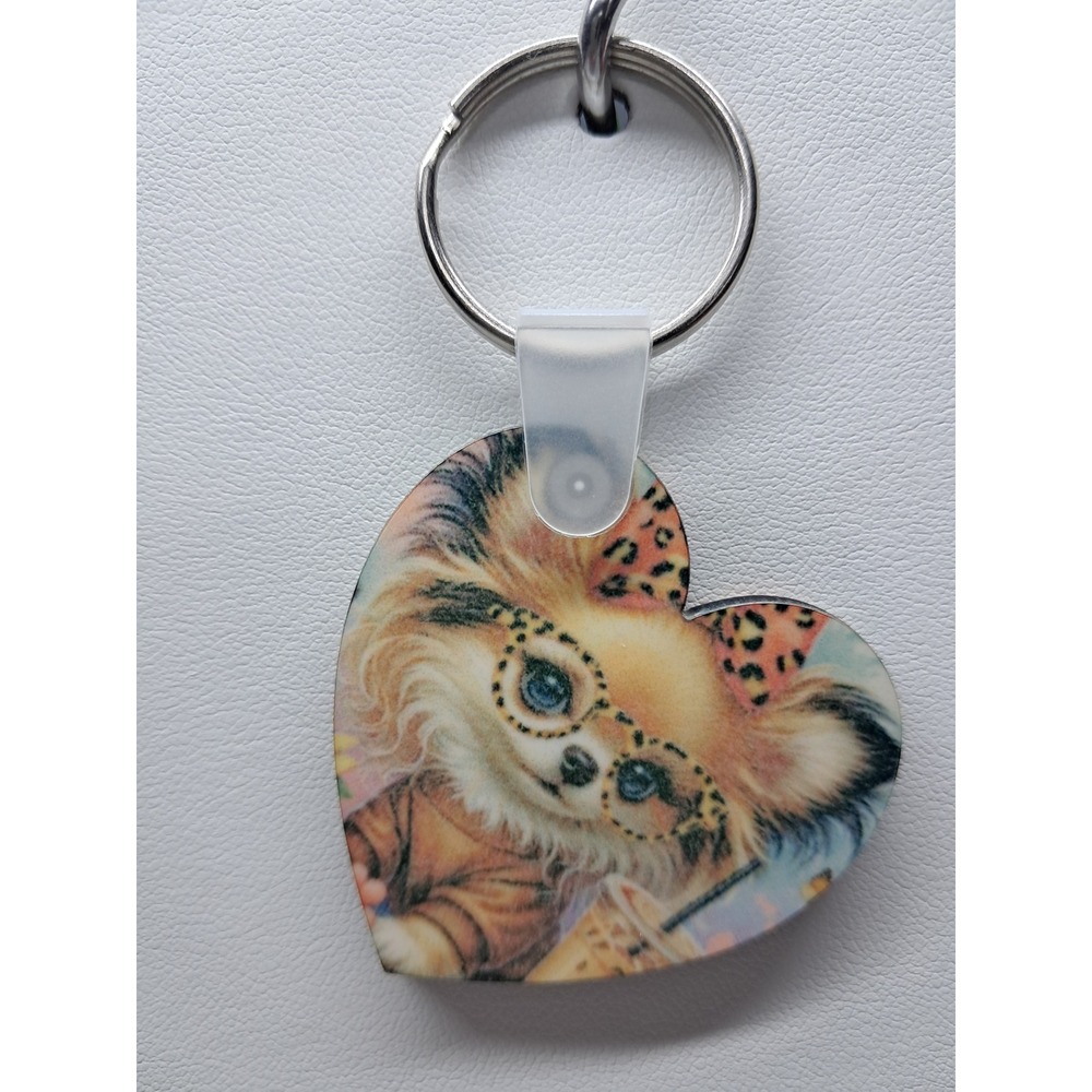 Chihuahua Heart Keychain Leopard Print Glasses Bows Dog Lover Bag Charm